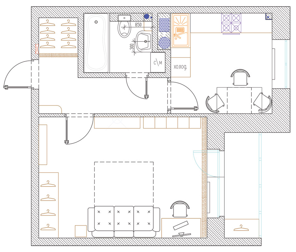 Дизайн проект однокомнатной квартиры